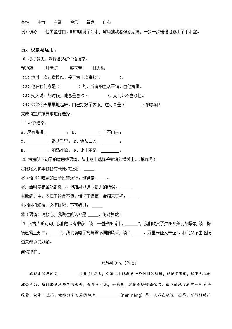 2023-2024学年安徽省合肥市长丰县部编版四年级上册期末考试语文试卷（原卷版+解析版）03