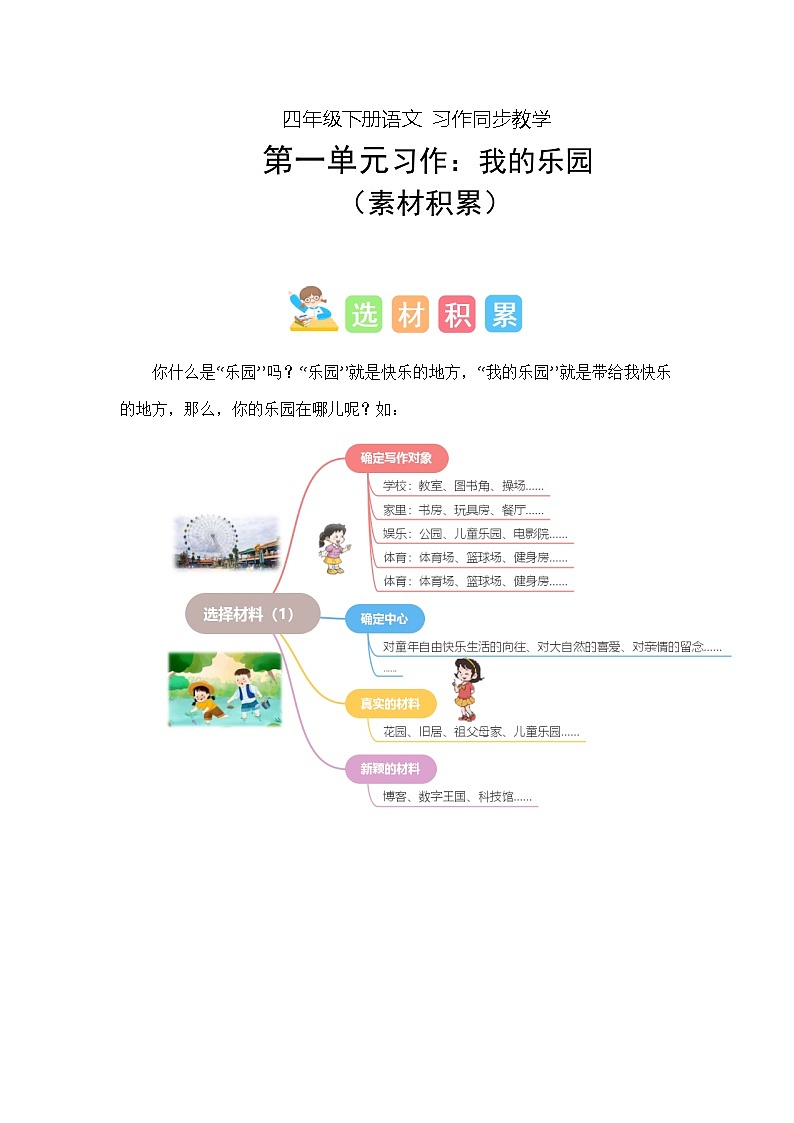 四年级下册第一单元习作：我的乐园（学案）2023-2024学年下册单元作文能力提升（统编版）第1页
