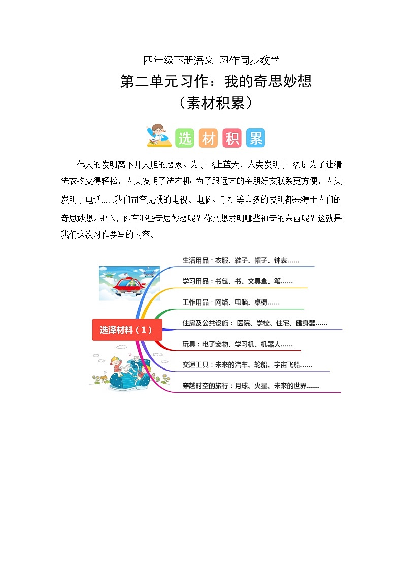 四年级下册第二单元习作：我的奇思妙想（学案）2023-2024学年下册单元作文能力提升（统编版）01