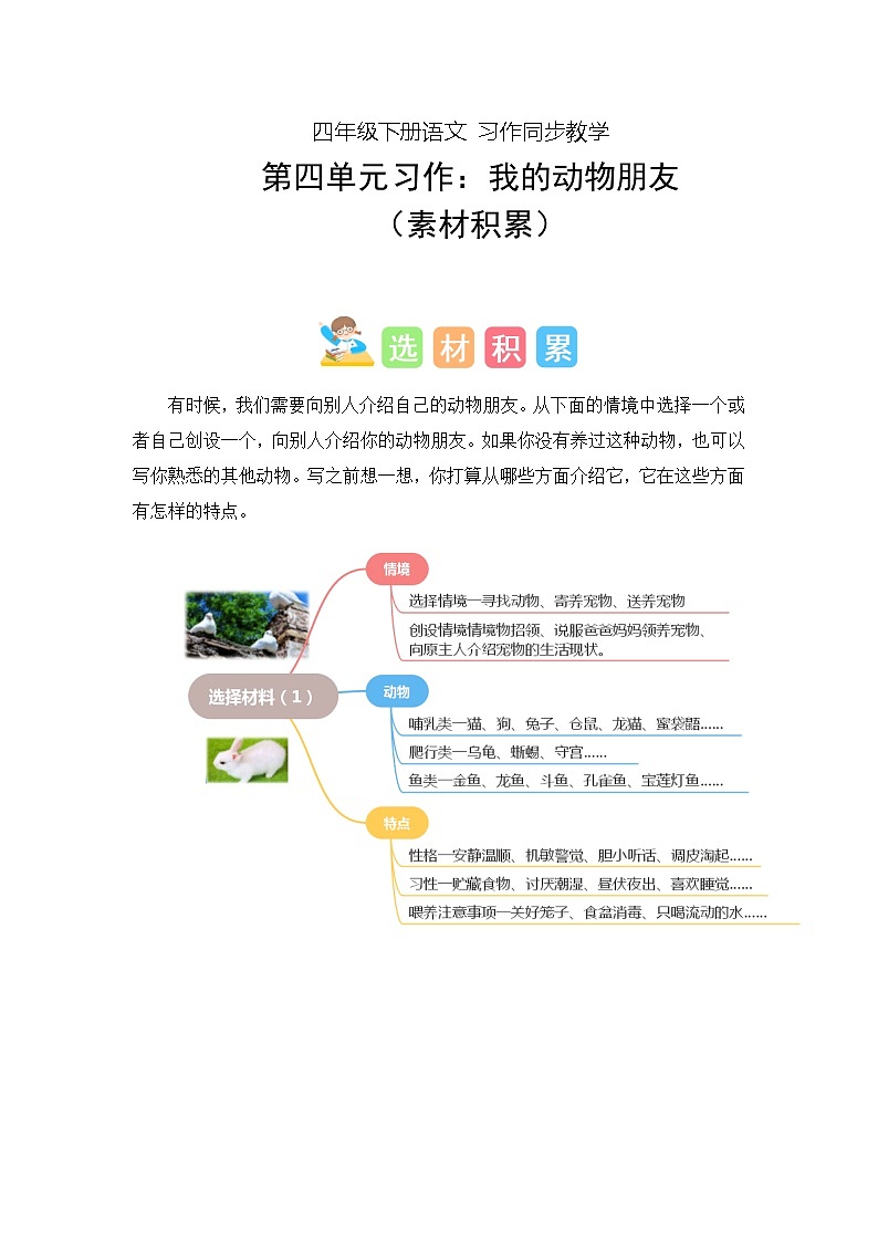 四年级下册第四单元习作：我的动物朋友（学案）2023-2024学年下册单元作文能力提升（统编版）01