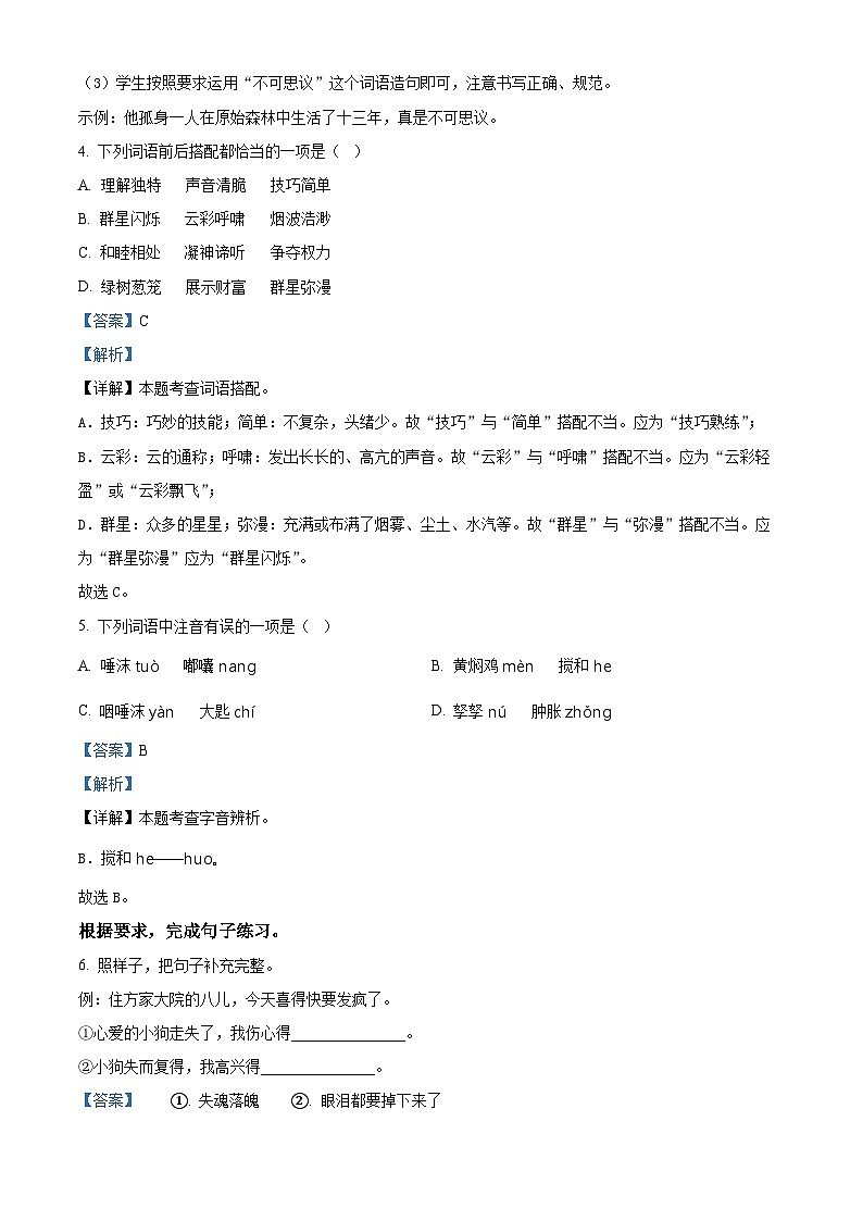 2022-2023学年广西钦州市钦南区部编版六年级下册期中考试语文试卷（解析版）第3页