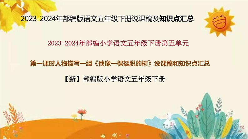 2023-2024年部编版小学语文五年级下册第五单元第一课时人物描写一组《他像一棵挺脱的树》说课稿附反思含板书和知识点汇总课件PPT01