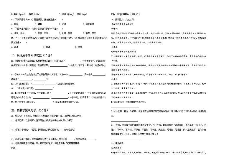 2023-2024学年山东省临沂市临沭县小升初总复习语文精选精练含答案第2页
