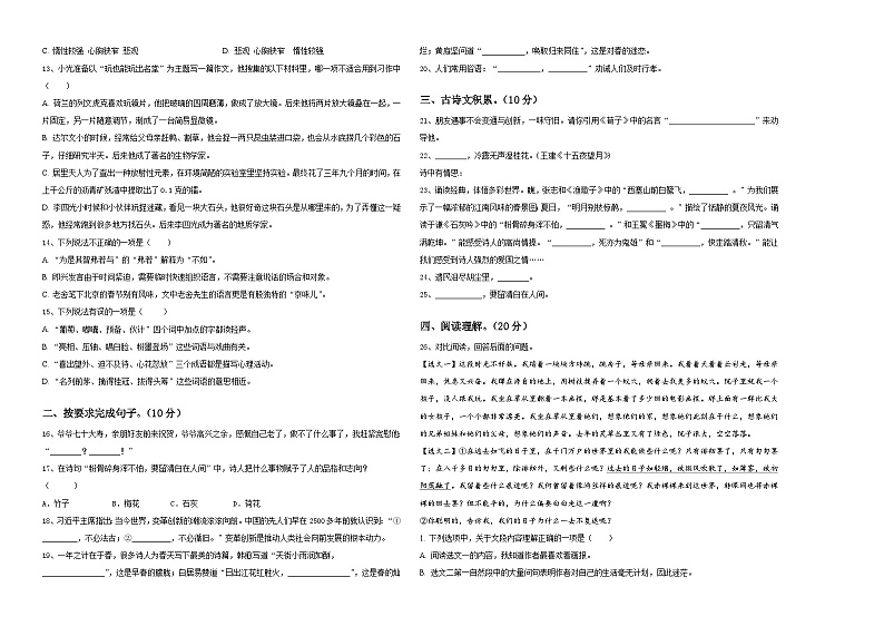 2023-2024学年山东省临沂市平邑县丰阳镇中心校重点中学小升初语文入学考试卷含答案第2页