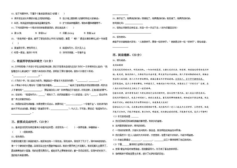 2023-2024学年辽宁省营口市站前区小升初语文检测卷含答案02