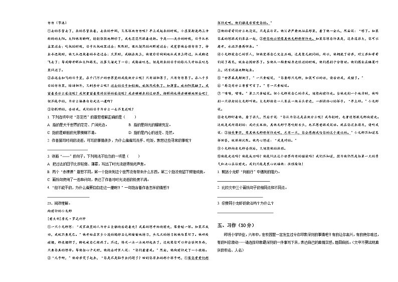 2024届尼木县六年级下学期小升初招生语文试卷含答案第3页