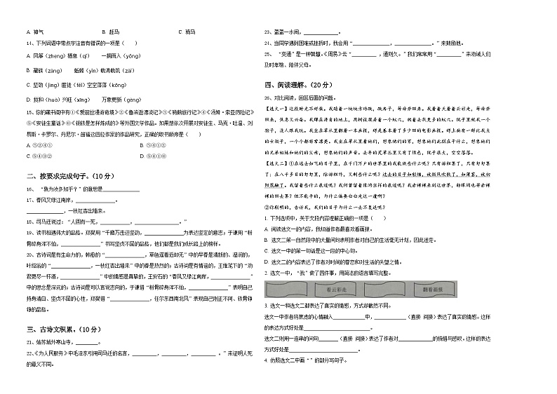 2024届汝南县小升初总复习语文精选精练含答案第2页