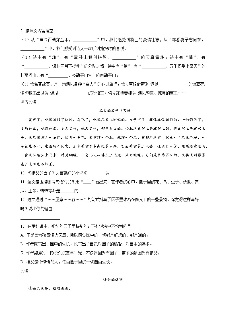 2022-2023学年河南省安阳市部编版五年级下册期中考试语文试卷（A卷）（原卷版+解析版）02
