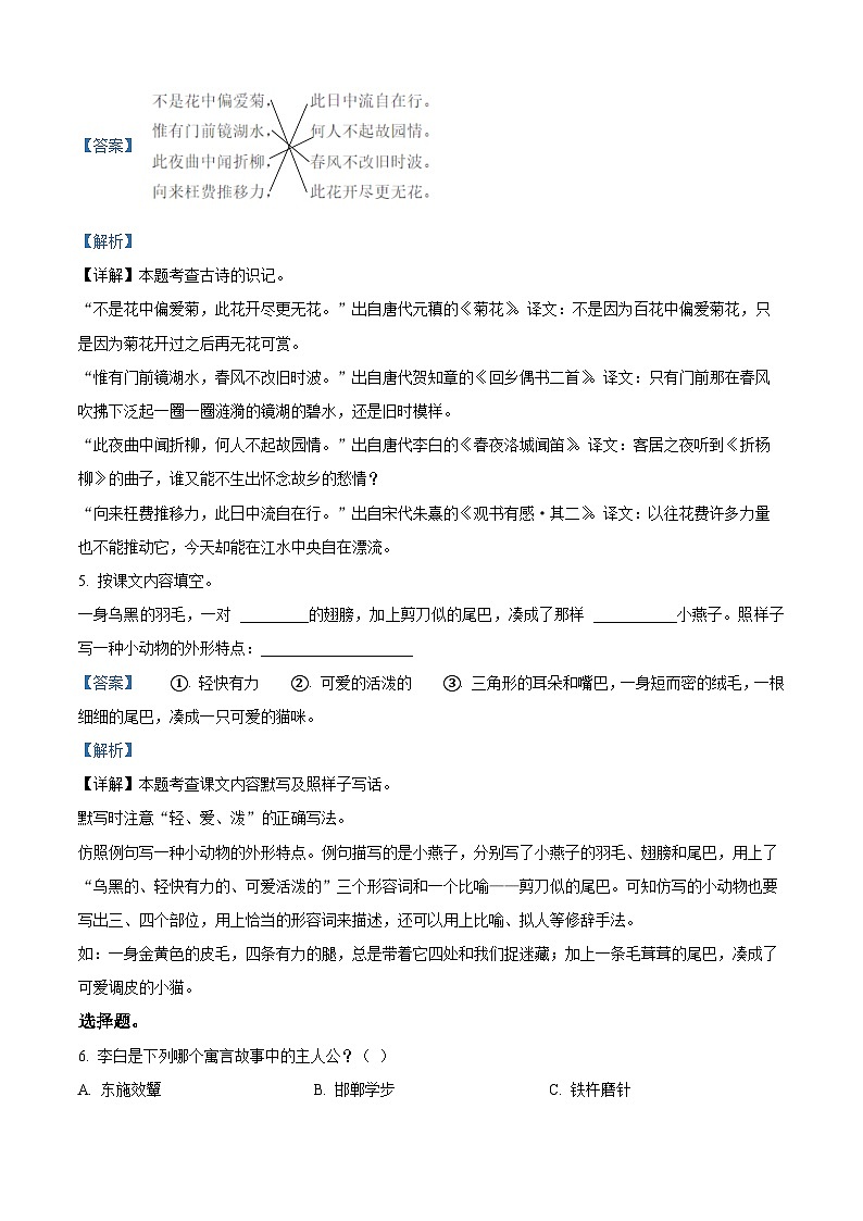2022-2023学年山东省菏泽市鄄城县部编版三年级下册期中考试语文试卷（原卷版+解析版）03