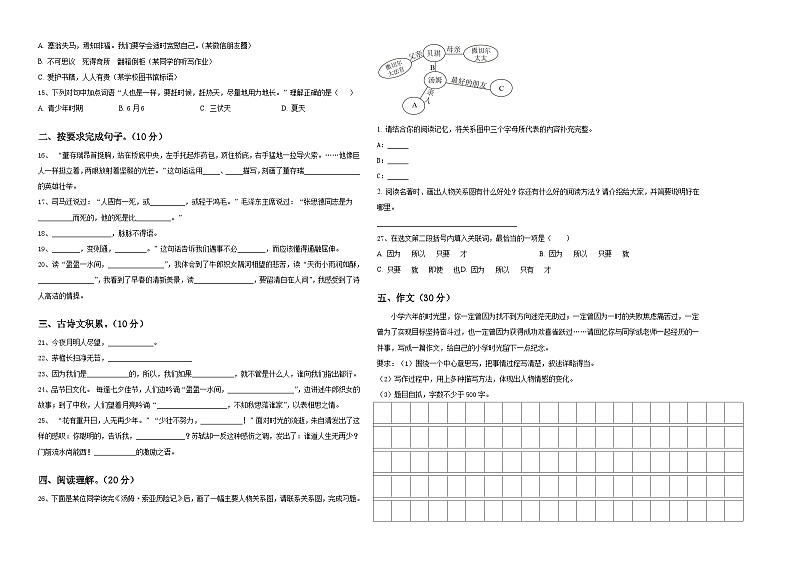 2024年河南省许昌市长葛县六年级下学期小升初精选语文试卷含答案第2页