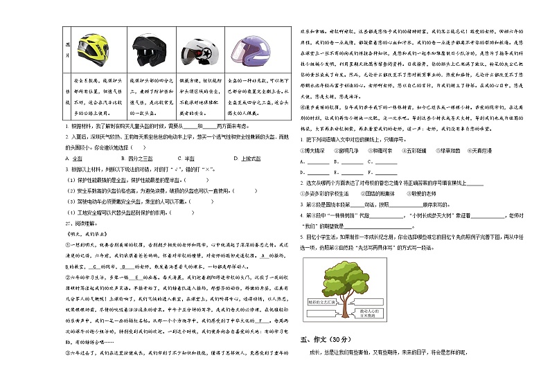 安康市宁陕县2023-2024学年小升初素养语文检测卷含答案03