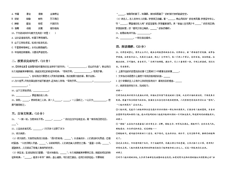 河南省漯河市舞阳县2023-2024学年六年级下学期小升初精选语文试卷含答案第2页