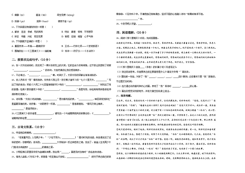 界首市2023-2024学年小升初考试语文试卷含答案第2页