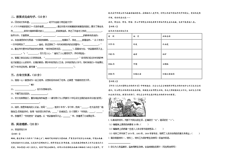 辽宁省沈阳市沈北新区2024年小升初总复习语文测试题含答案02