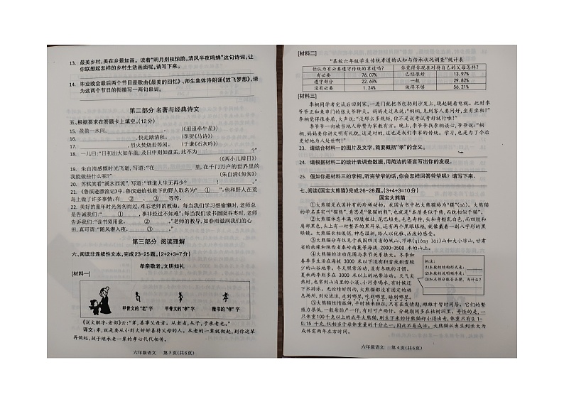 贵州遵义市红花岗区2022-2023学年六年级下学期期末质量监测语文试卷第2页