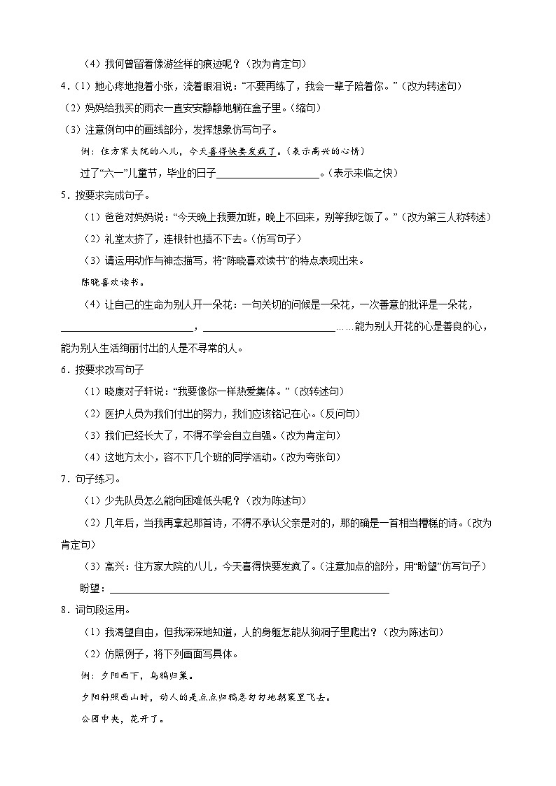 专题03 句法实践一（句式转换、扩句、缩句、关联词、仿写）-备战2024年小升初语文专项训练（含答案解析）第2页
