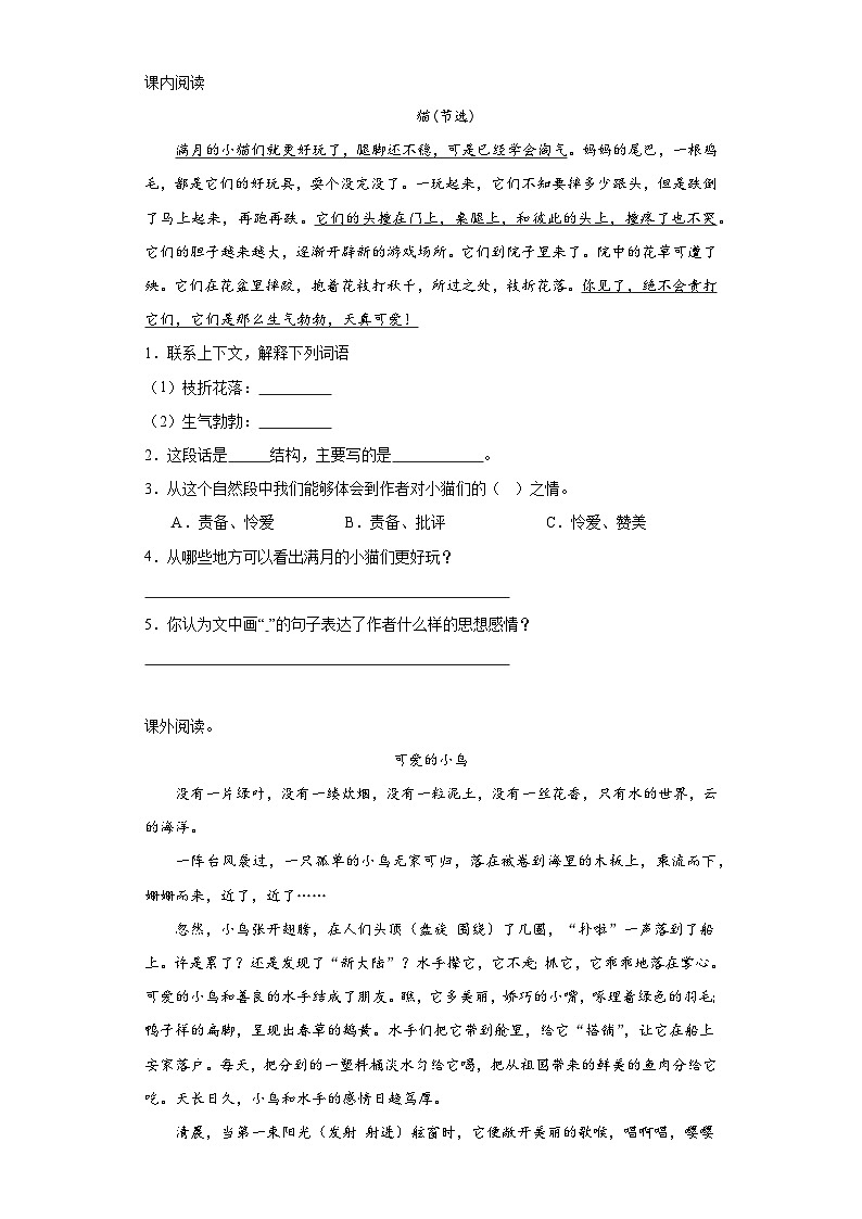 期中核心考点检测卷（二）语文四年级下册统编版第3页