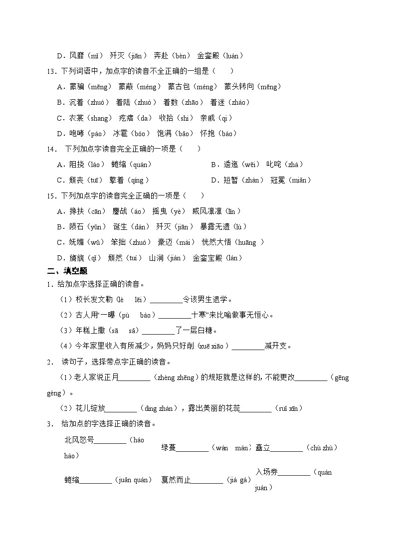 统编版语文六年级下册2024年小升初字音专项训练-（含答案）03