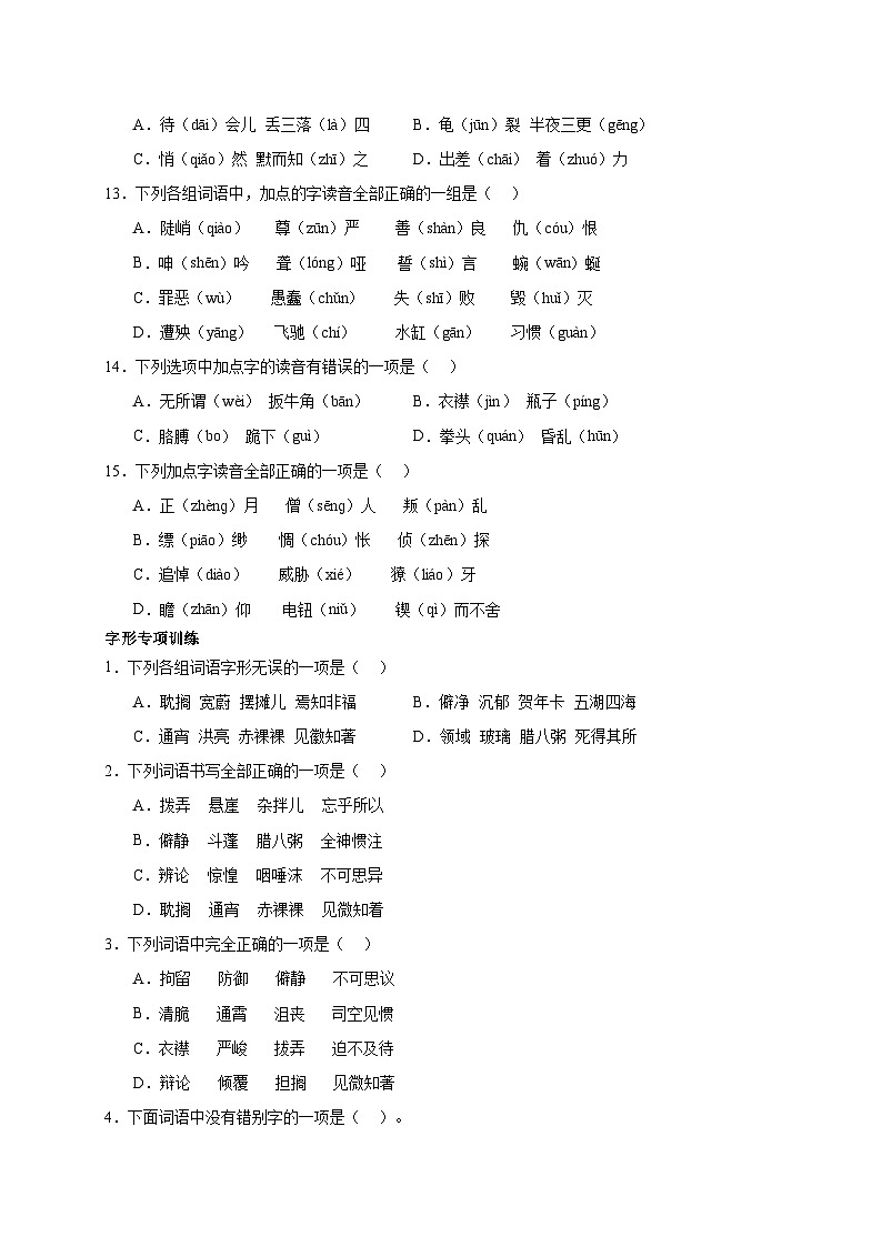 统编版语文六年级下册2024年小升初字音字形专项训练（含答案）第3页