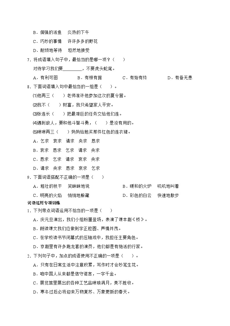 统编版语文六年级下册2024年小升初词语专项训练-（含答案）第2页