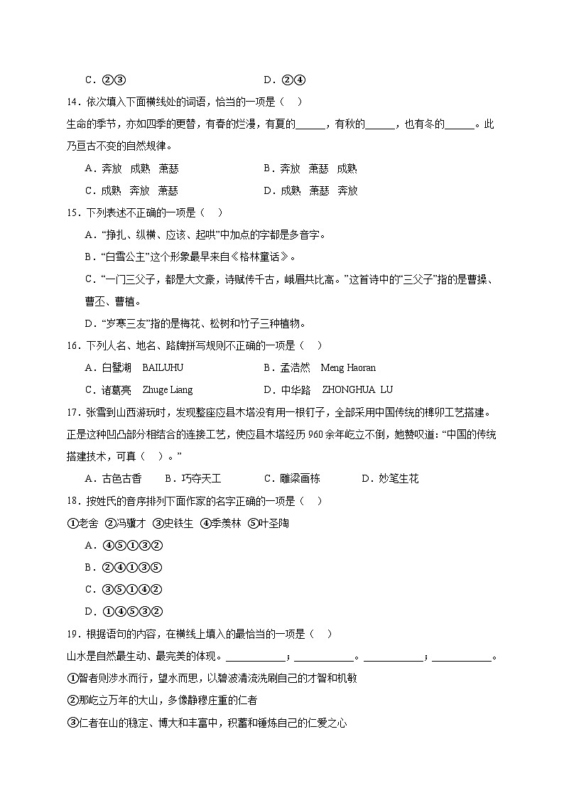 统编版语文小升初专项特训：基础知识（三）（含答案）03