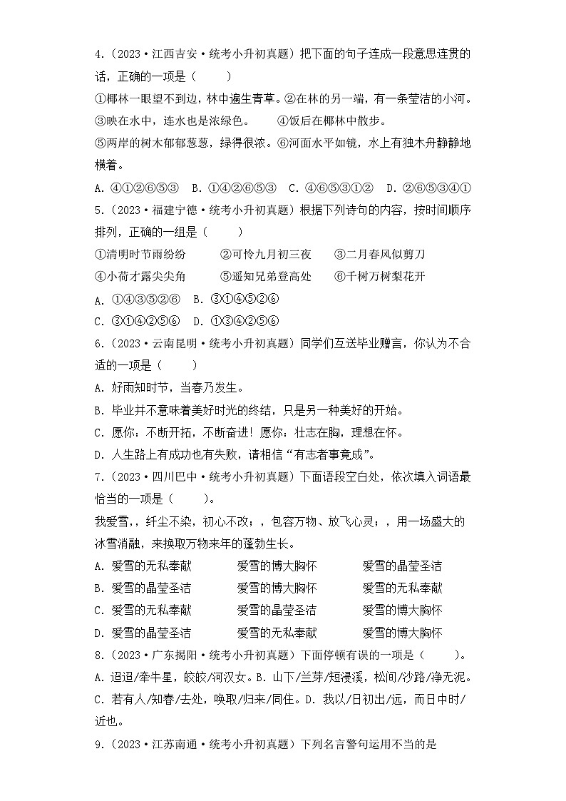 专题12 句子-2023-2024学年小升初语文备考真题分类汇编（统编版）第2页