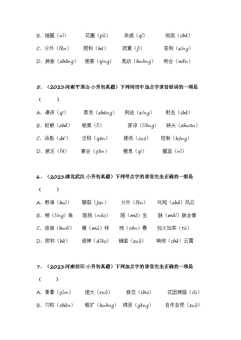 专题01 字音辨析-备考2024年小升初语文真题知识点汇编 （全国版）03