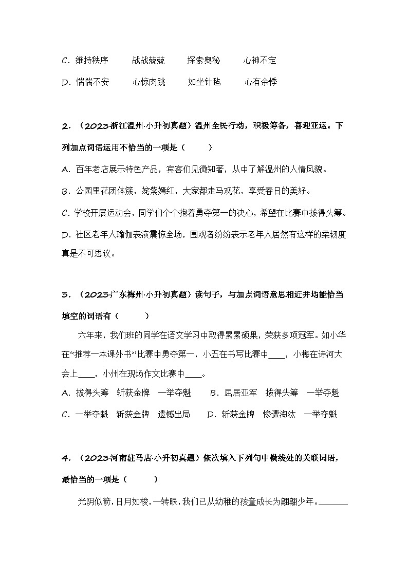 专题03 词语的理解与运用-备考2024学年小升初语文真题知识点汇编 （全国版）02