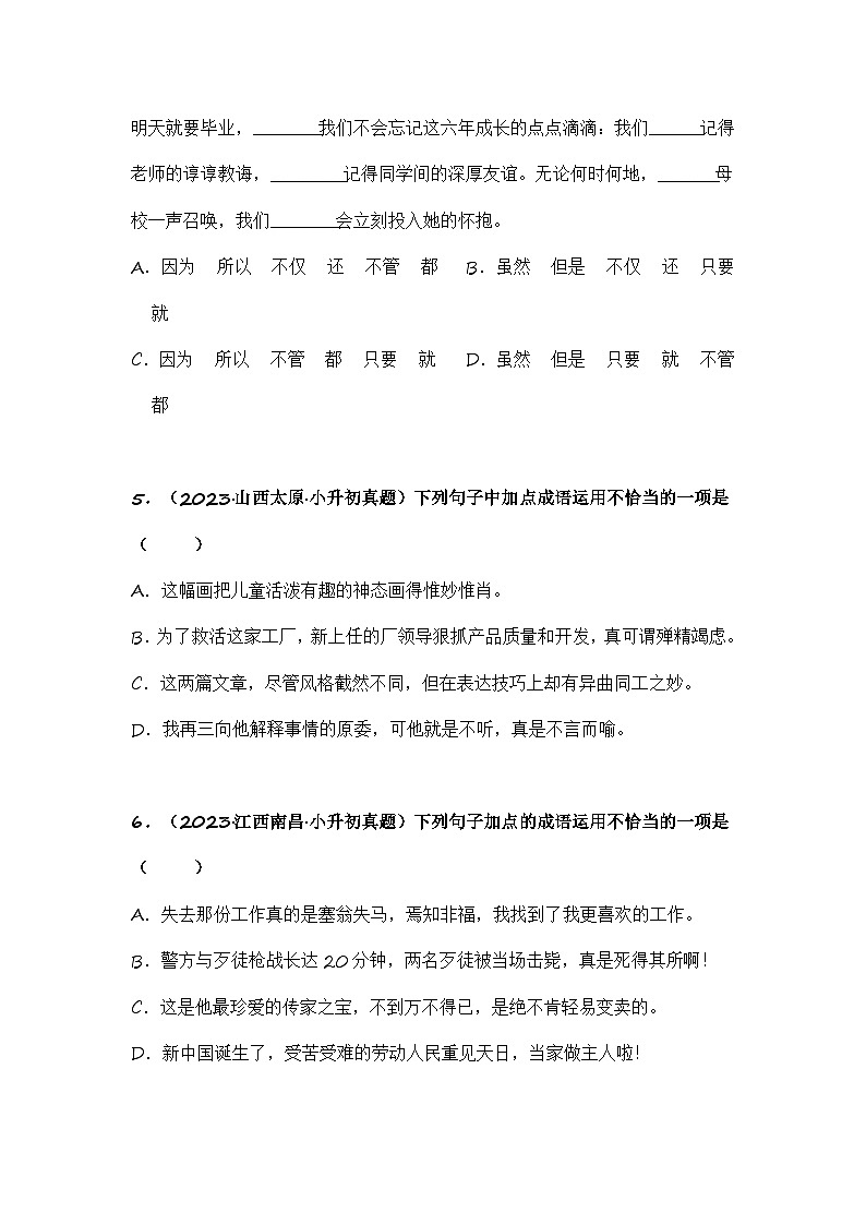 专题03 词语的理解与运用-备考2024学年小升初语文真题知识点汇编 （全国版）03