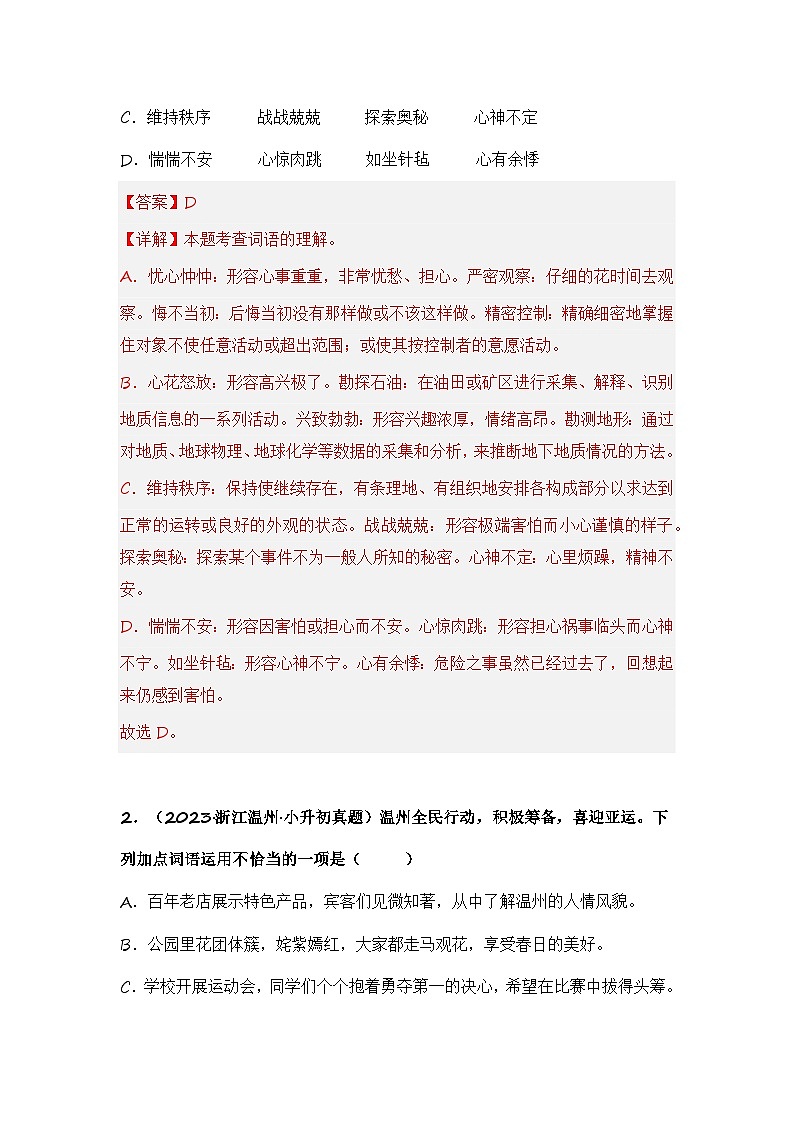 专题03 词语的理解与运用-备考2024学年小升初语文真题知识点汇编 （全国版）02