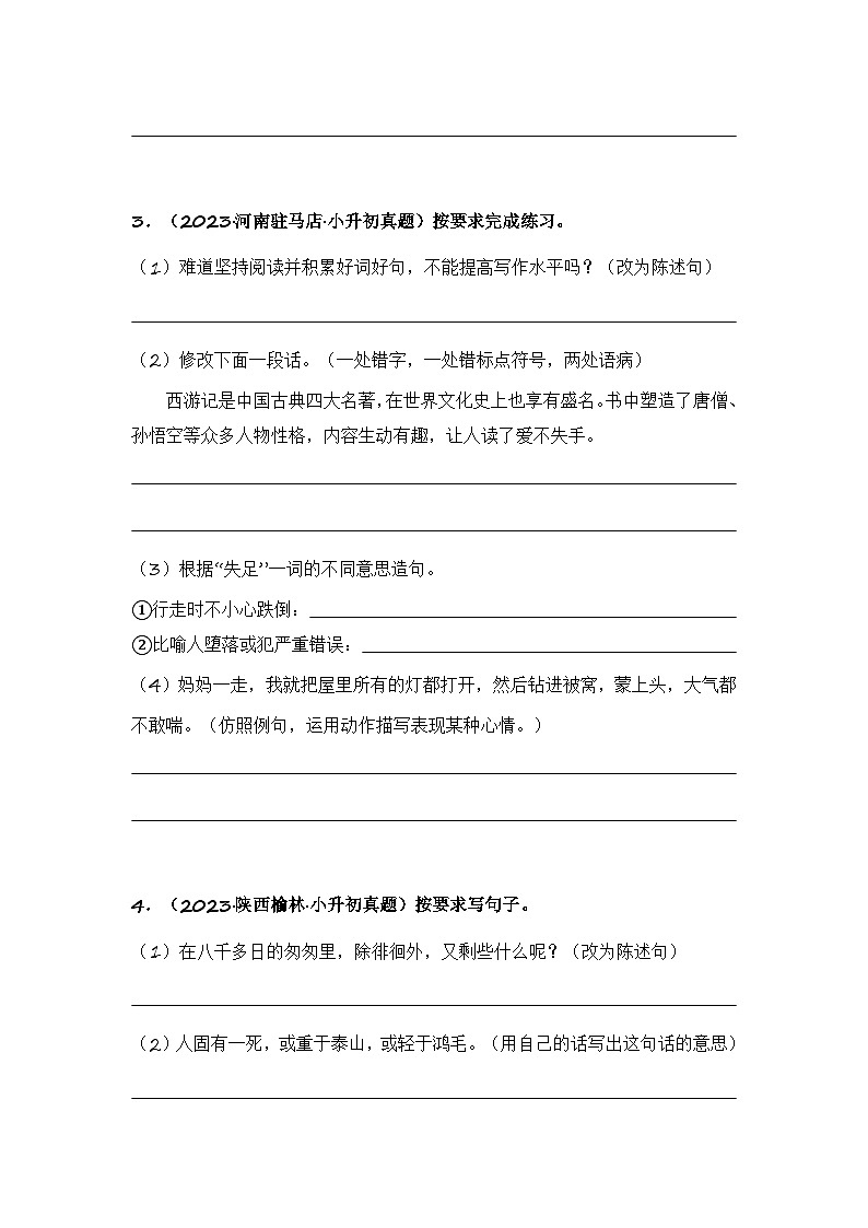 专题10 按要求改写句子-备考2024学年小升初语文真题知识点汇编 （全国版）03