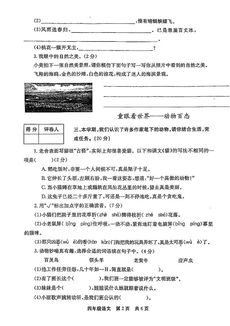 河南省安阳市林州市2023-2024学年四年级下学期期中语文试题02