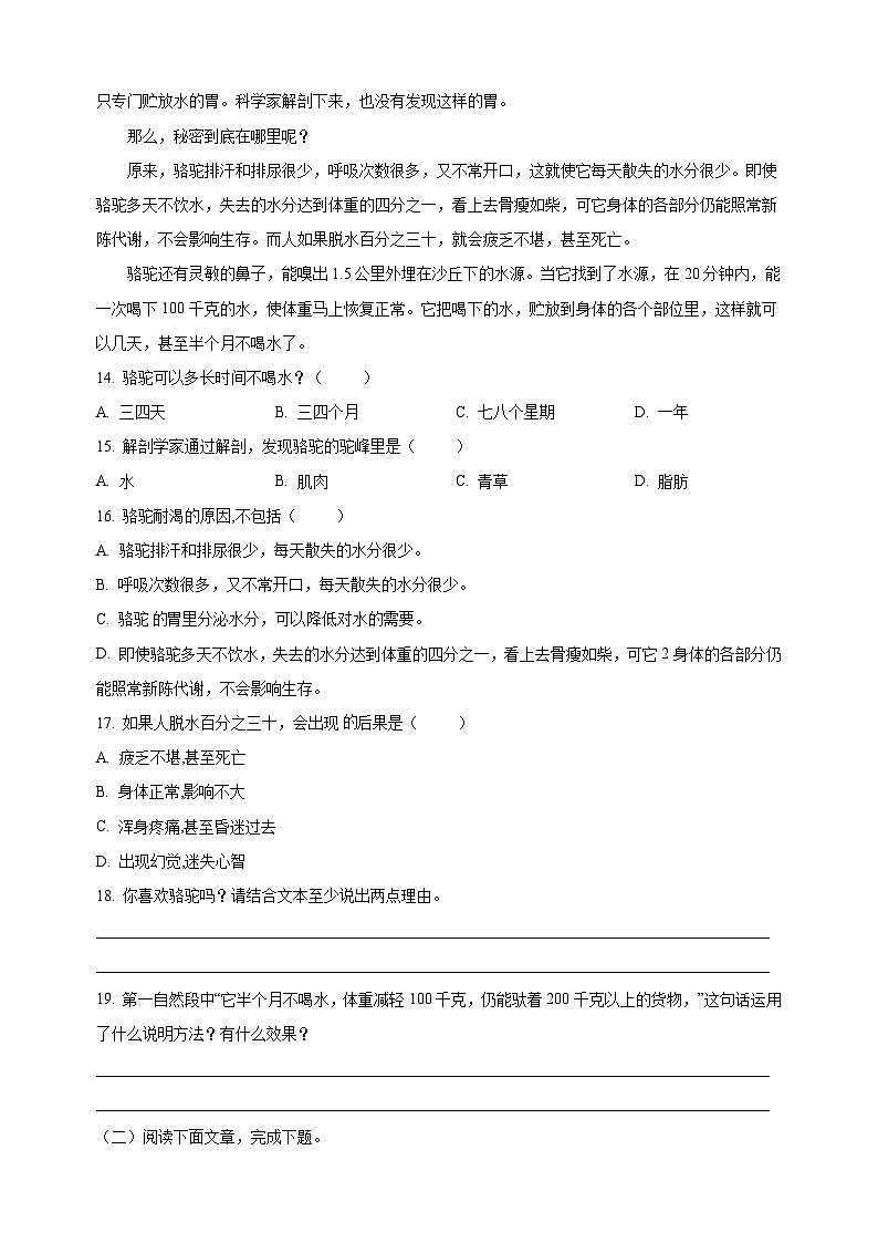 人教部编版四年级上册语文第二单元测试卷（含答案解析）第3页