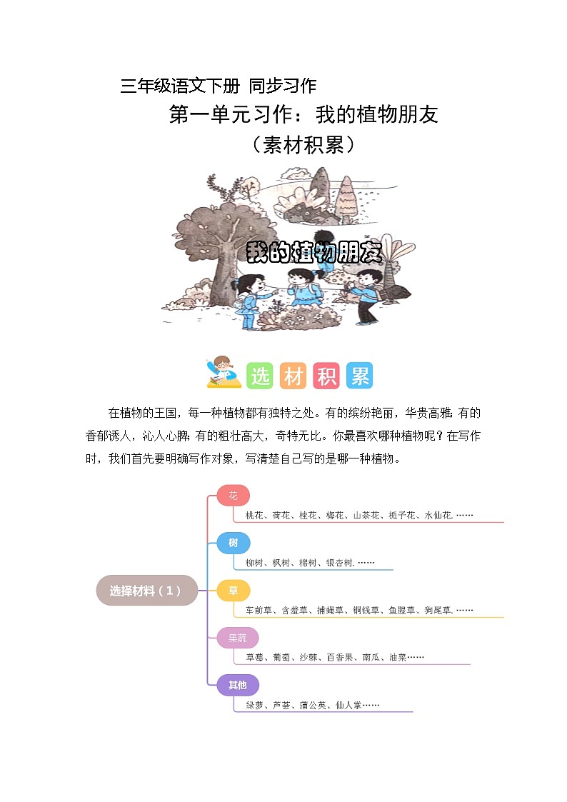 第一单元习作：我的植物朋友（导学案）-2023-2024学年三年级语文下册单元作文能力提升（统编版）01