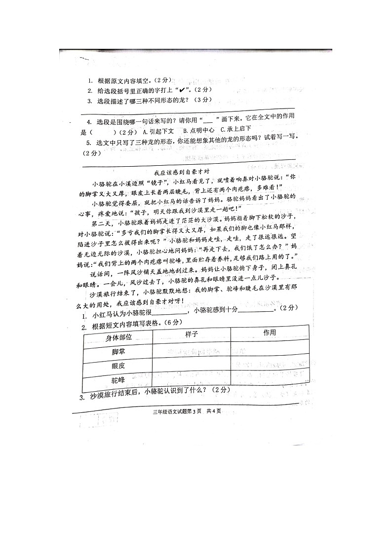 山东省临沂市罗庄区2023-2024学年三年级下学期4月期中语文试题03