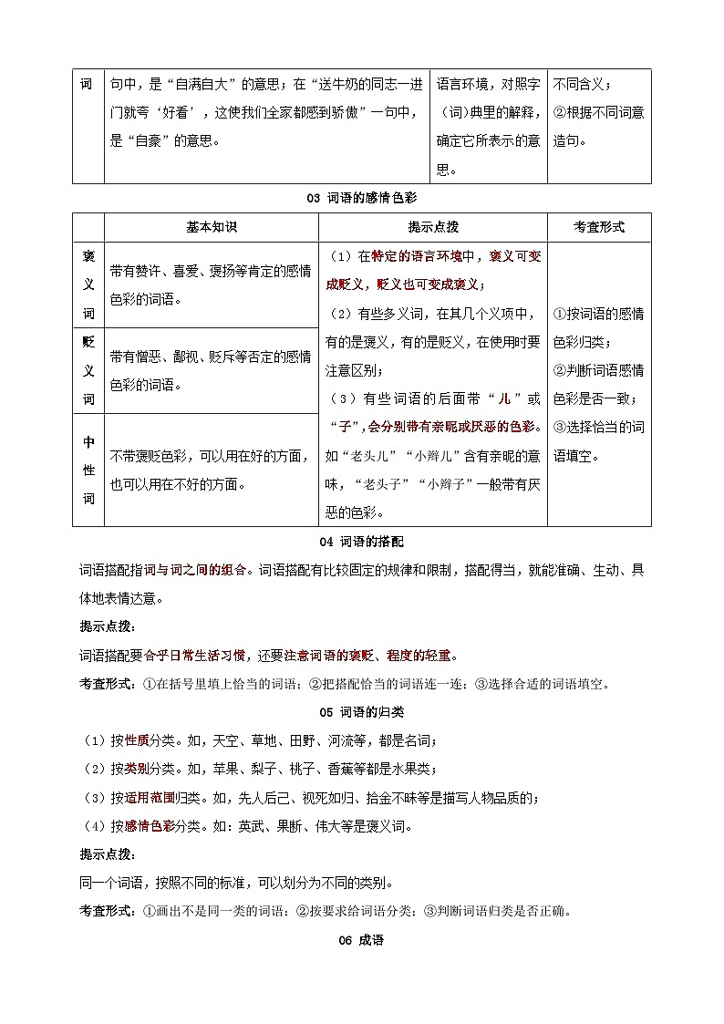 专题03 词语-人教部编版统编版小升初语文知识点梳理讲义及专项练习03