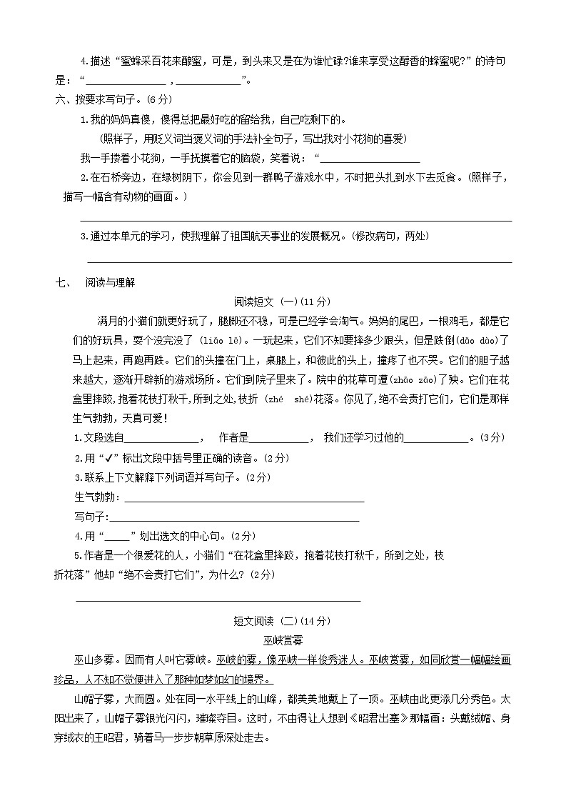 山东省聊城市东昌府区2023-2024学年四年级下学期期中语文试卷02