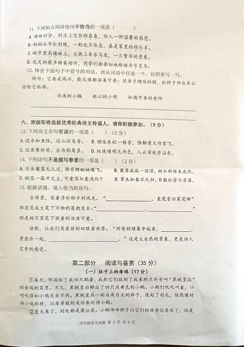 江苏省连云港市东海县2023-2024学年四年级下学期期中语文试题02