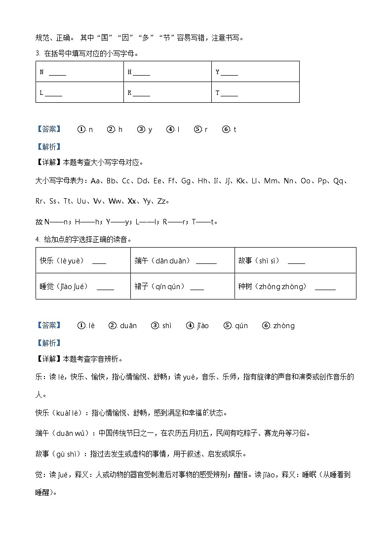 2023-2024学年云南省昆明市部编版一年级下册期中考试语文试卷（原卷版+解析版）02