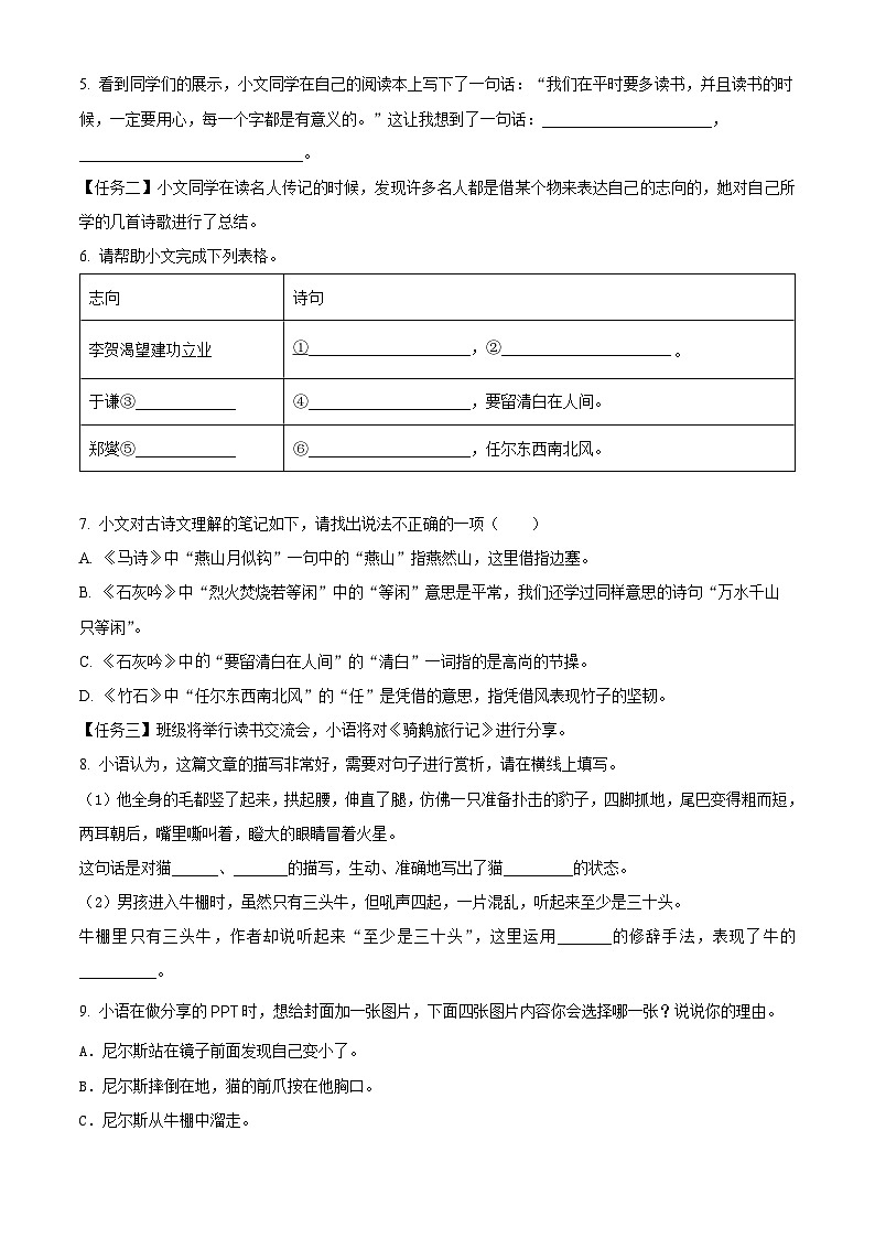 2023-2024学年山东省青岛市市北区部编版六年级下册期中考试语文试卷（原卷版+解析版）02