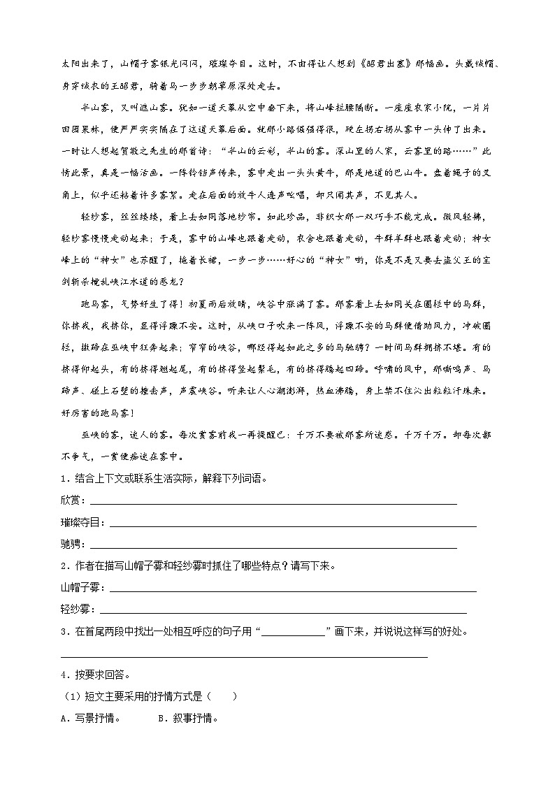 考点23 写景状物类文章阅读-2024年小升初语文核心知识点突破练习第2页