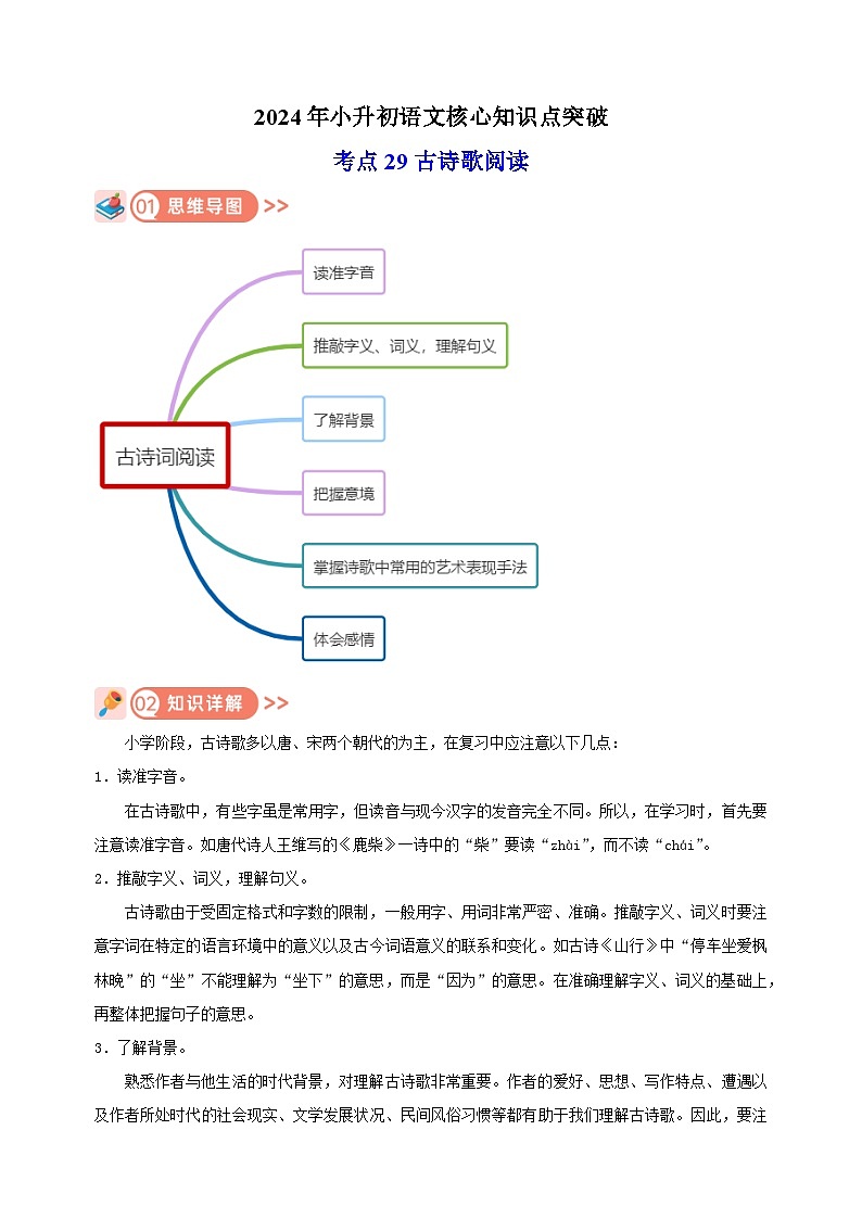 考点29 古诗歌阅读-2024年小升初语文核心知识点突破练习第1页
