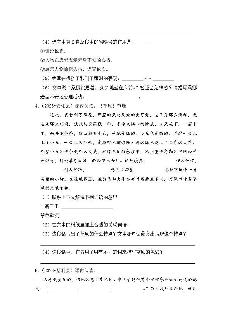 专题09+课内阅读-2023-2024学年小升初语文备考真题分类汇编（湖南专版）03