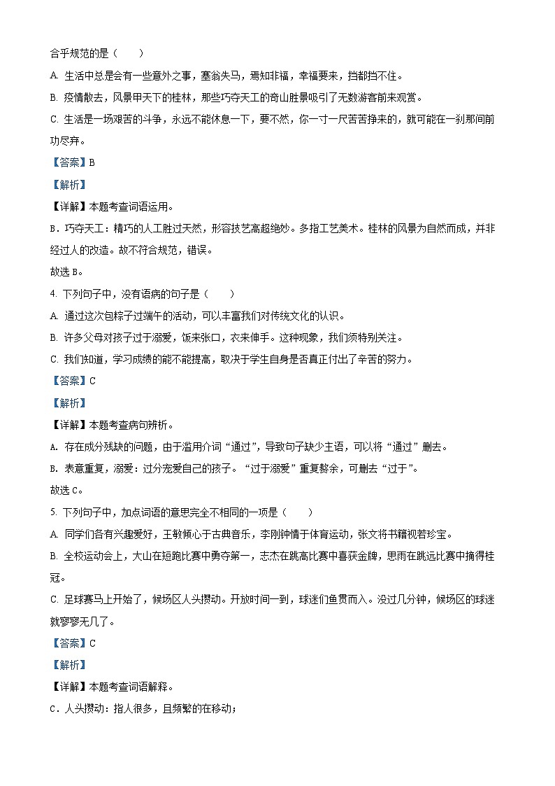 2022-2023学年广东省深圳市宝安区振兴学校部编版六年级下册期中考试语文试卷02