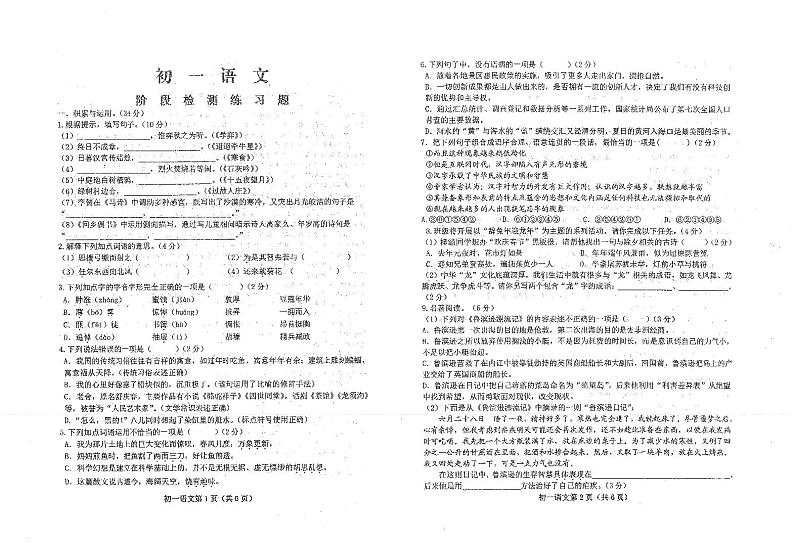 04，山东省烟台市芝罘区（五四制）2023-2024学年六年级下学期期中考试语文试题(1)第1页