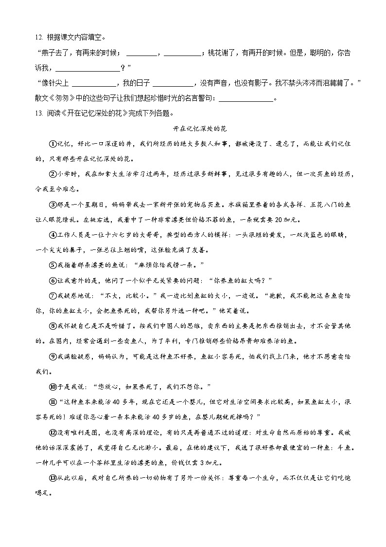 2023-2024学年福建省福州市罗源县部编版六年级下册期中考试语文试卷（原卷版+解析版）03