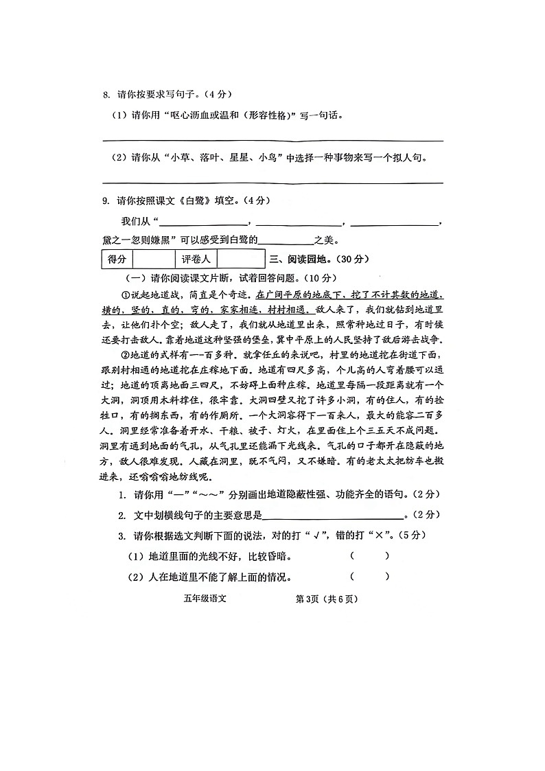 04，广西贵港市港南区2022-2023学年五年级上学期期中考试语文试卷03