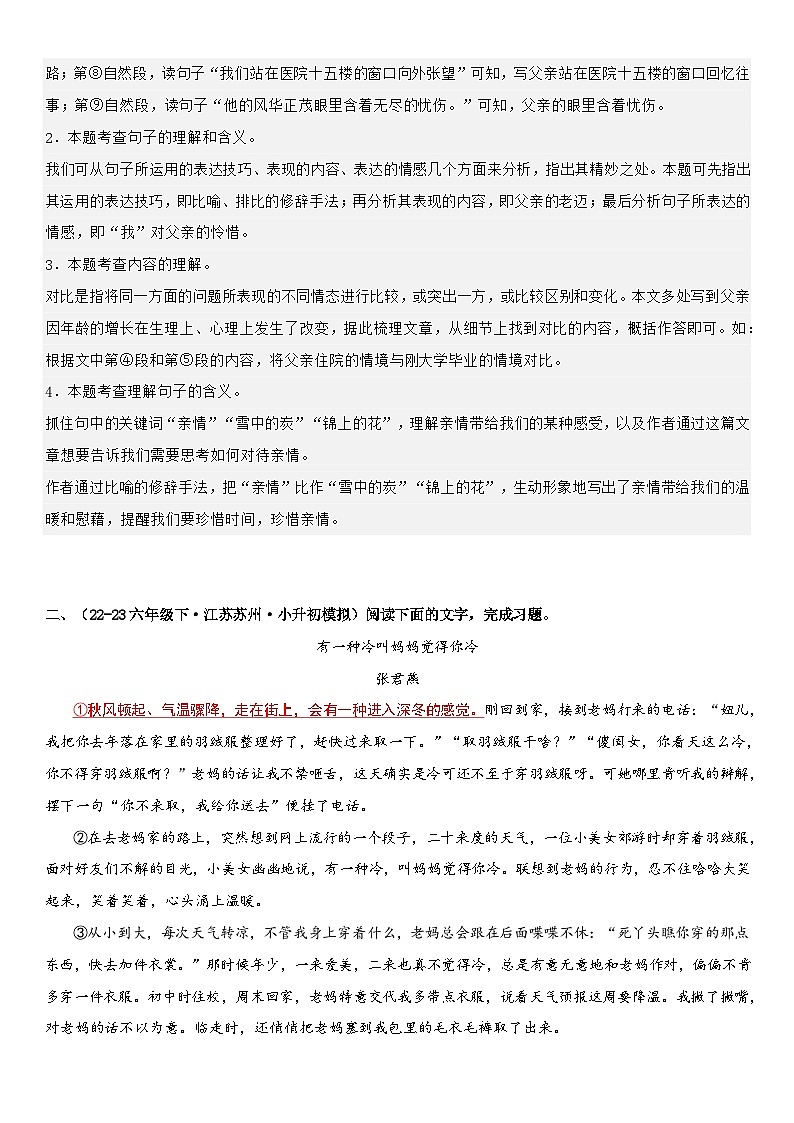 专题06 体会重点词语的表达效果（专项训练）-2024年小升初语文复习专练（统编版）03