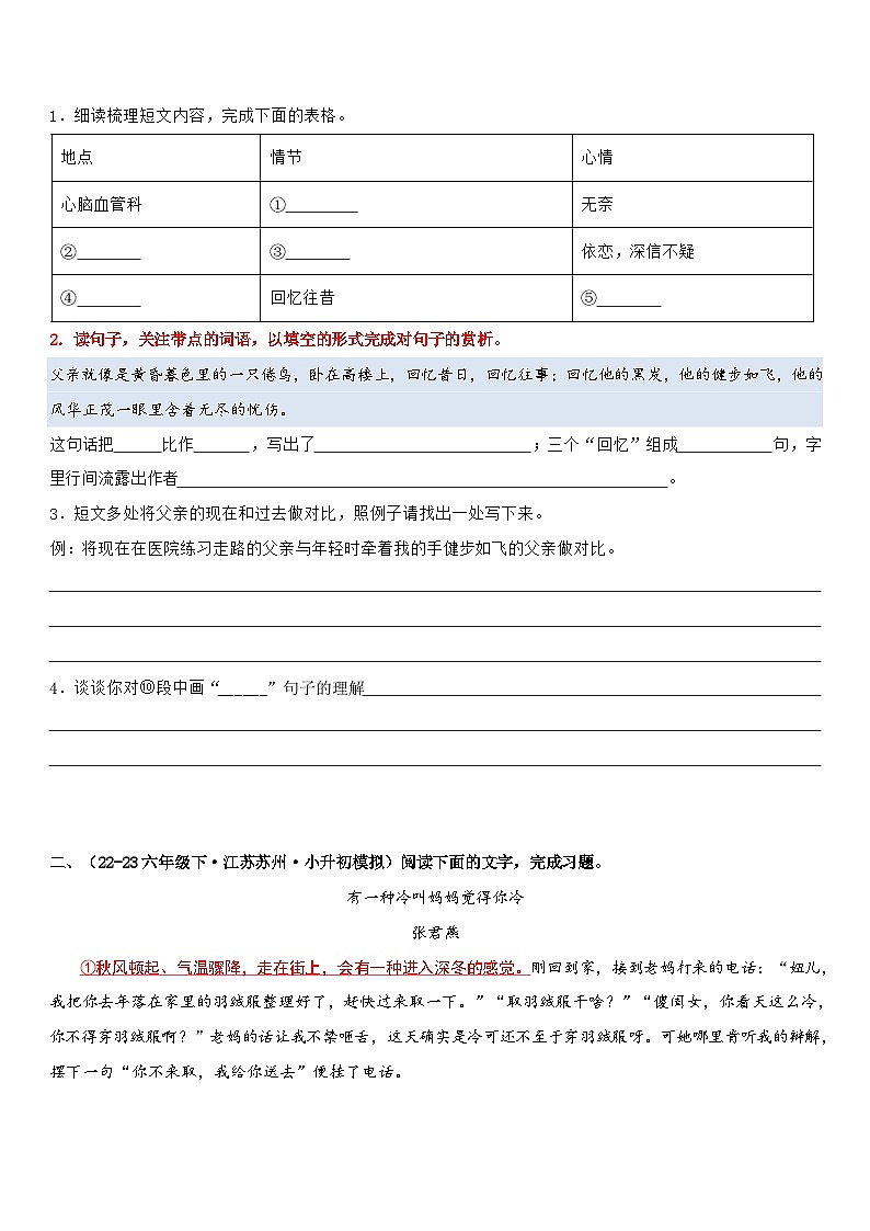 专题06 体会重点词语的表达效果（专项训练）-2024年小升初语文复习专练（统编版）02