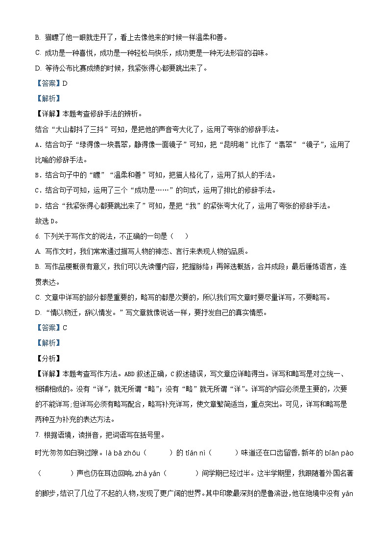 2023-2024学年河南省南阳市内乡县部编版六年级下册期中考试语文试卷03